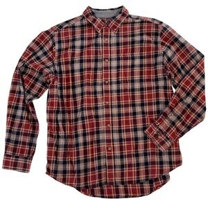 Eddie Bauer Red Plaid Flannel Shirt Men’s XL 100% Cotton Long Sleeve Outdoor